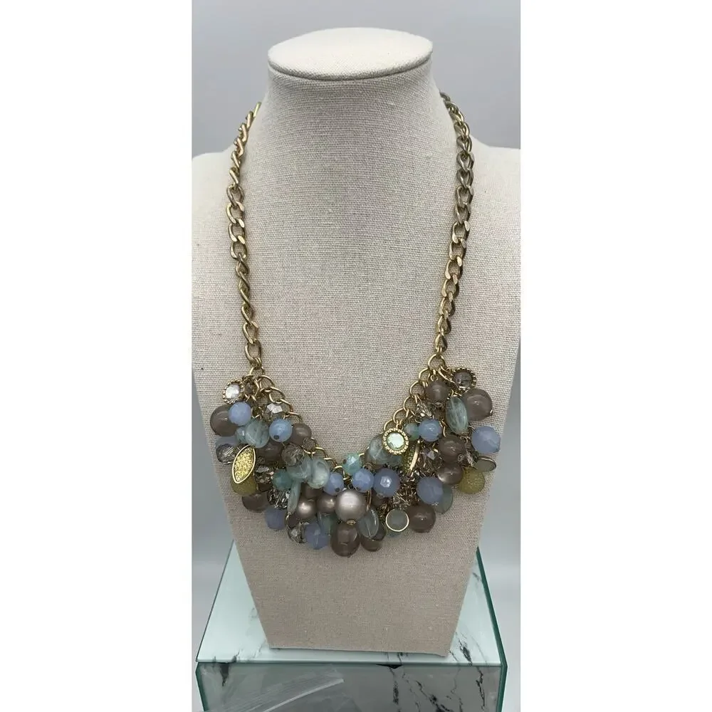 Cha Cha‎ Pastel Blues Grays And Greens Multi Beaded Necklace Statement Fun